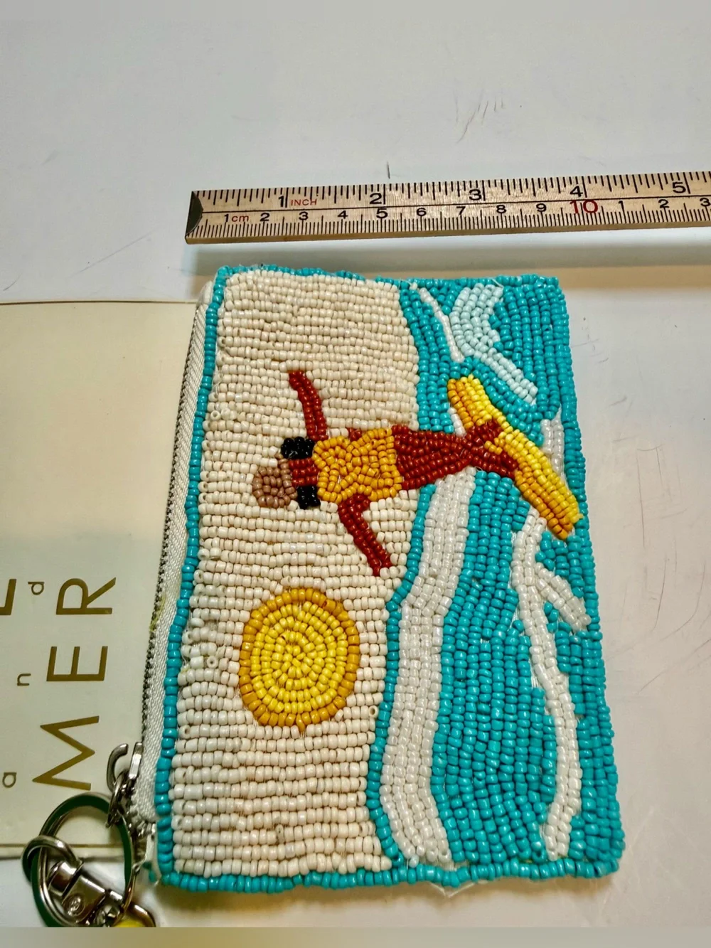 * Beaded Surfer Zippered Pouch - Yellow, White & Turquoise